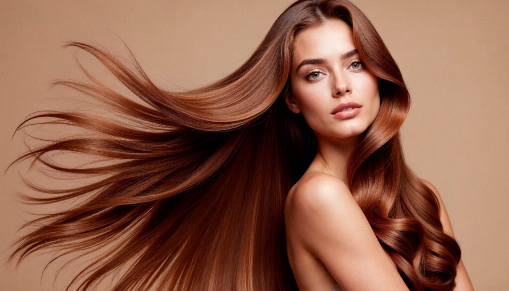 A vibrant, close-up shot of expertly done balayage hair, catching the light.